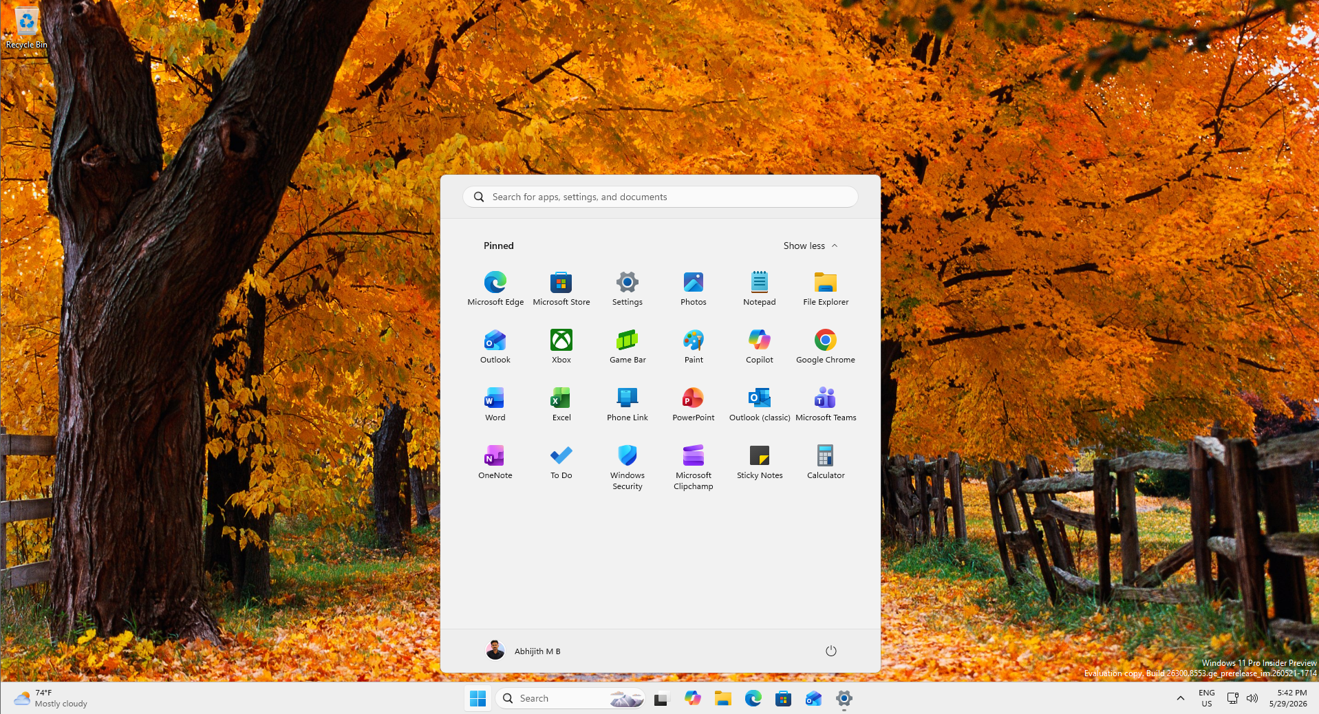 Start menu with just the Pinned apps