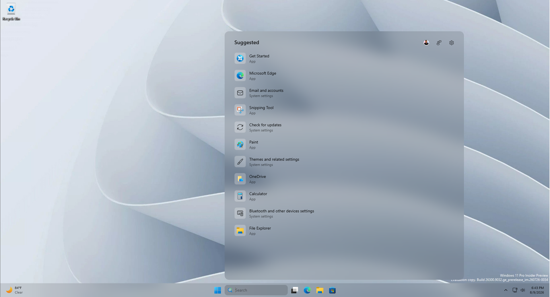 Transparency effect in Windows Search using Windhawk