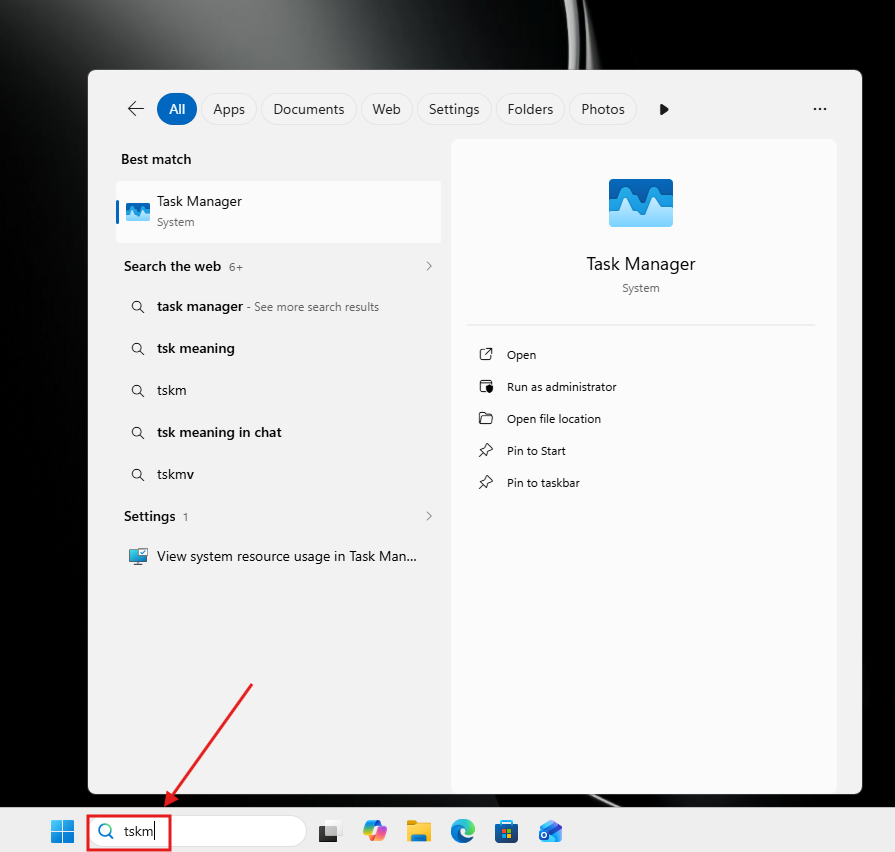 Windows Search shows Task Manager with wrong spelling