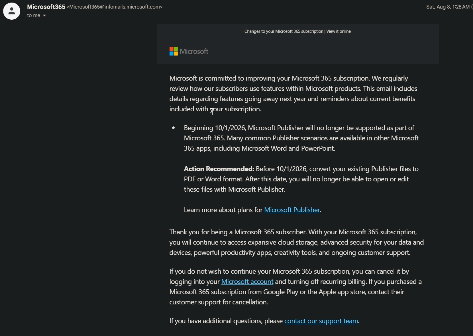 Microsoft email for Publisher
