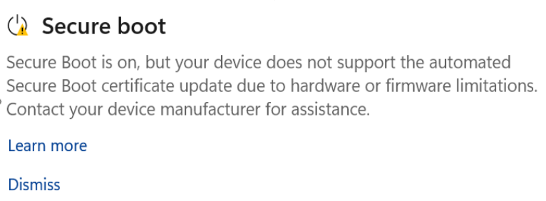 Windows 10 KB5094127 покращує пошук у Провіднику файлів 6 The Secure Boot section showing the “Not yet updated” status with a yellow warning icon.