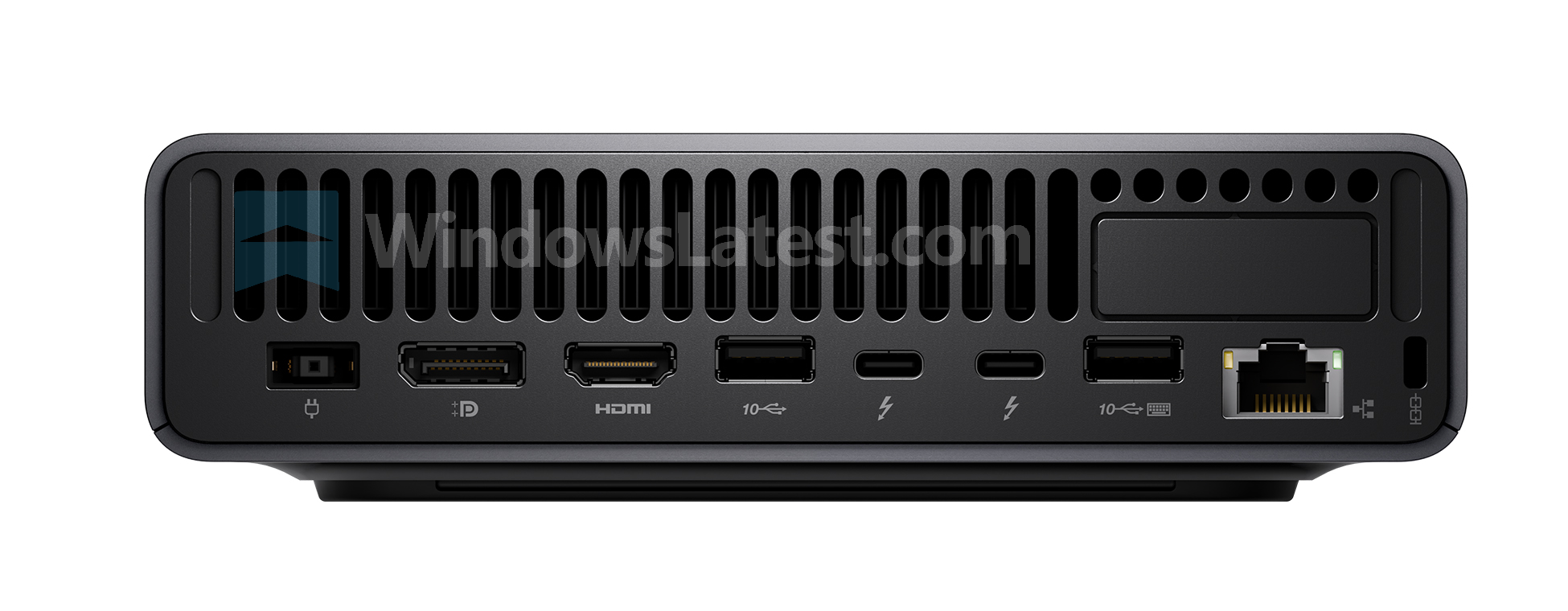 Задній вигляд настільного комп'ютера Lenovo ThinkCentre X Ultra з вентиляційними отворами та портами