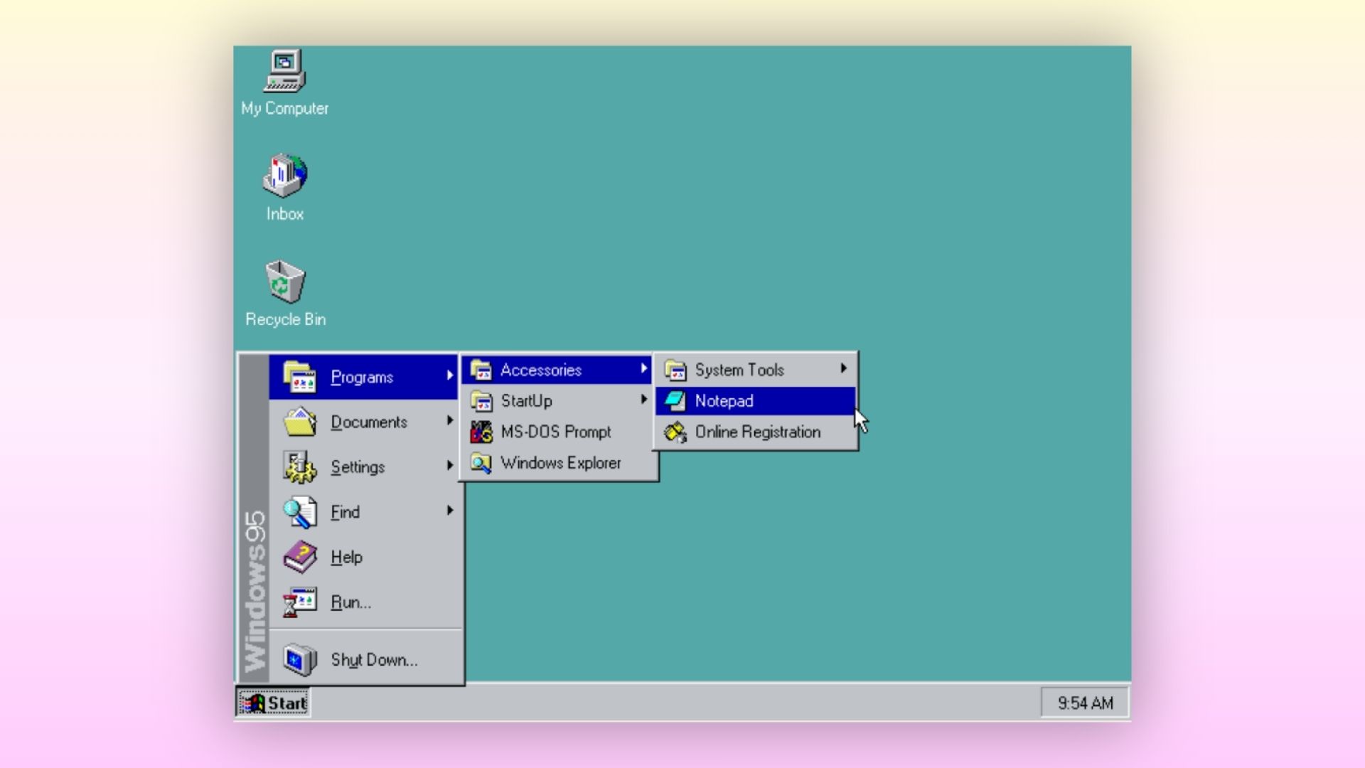 Меню «Пуск» Windows 95