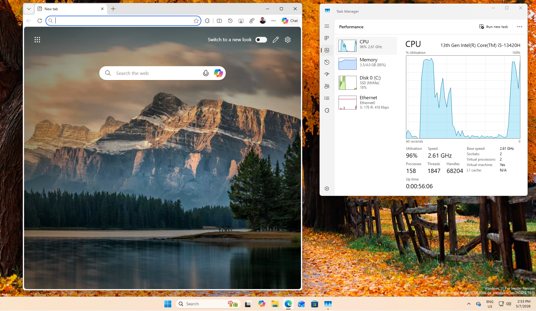 Edge reaches 96% CPU utilization while opening
