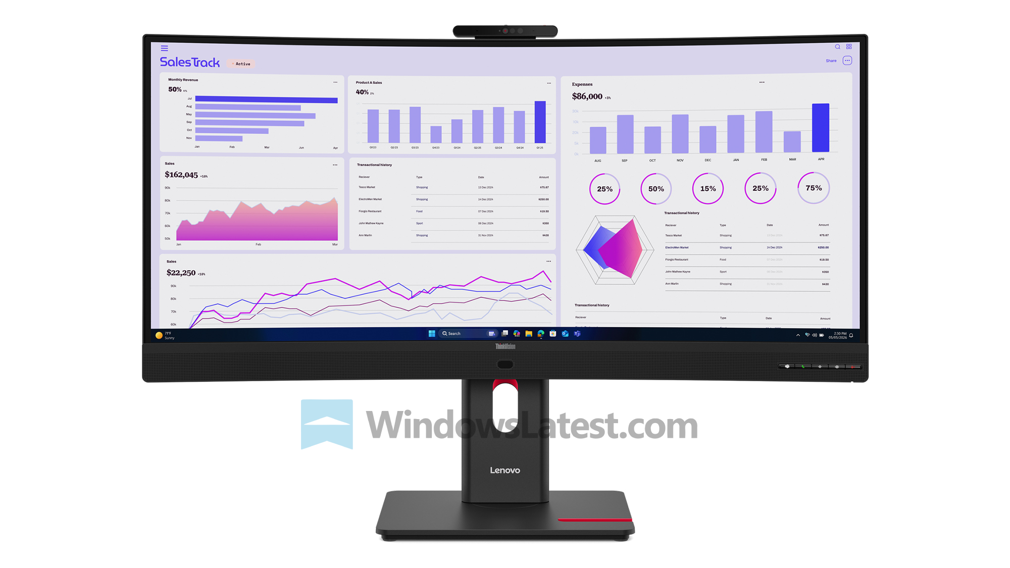 Фронтальний вигляд монітора Lenovo ThinkVision t34wd 4v