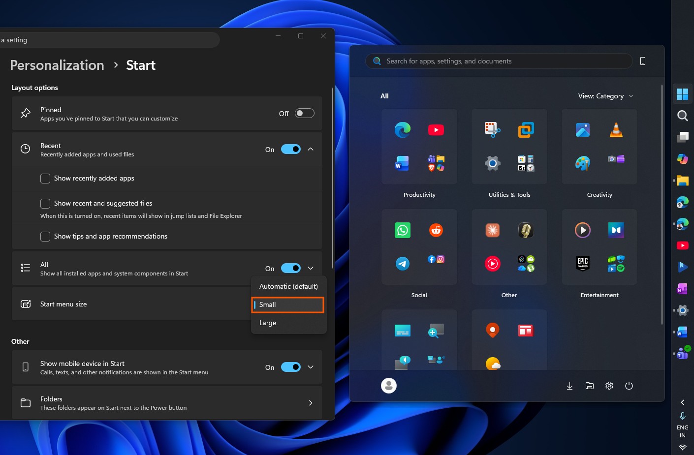 Як зробити меню «Пуск» меншим у Windows 11