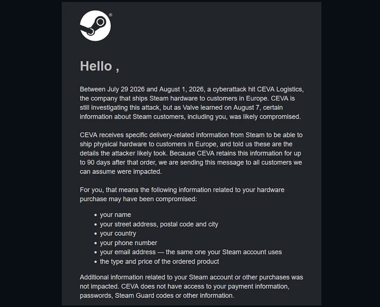 Valve попереджає клієнтів Steam про витік даних 3 Valve попереджає клієнтів Steam про витік даних 3