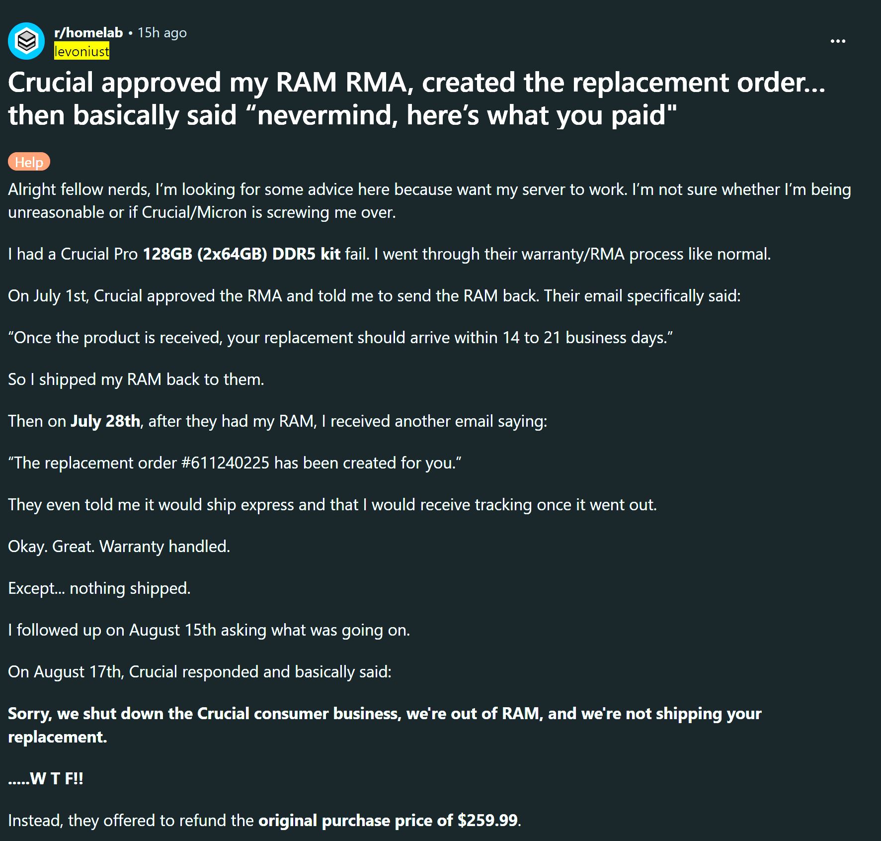 Crucial повертає $259 за комплект RAM вартістю $1800, хоча один модуль на 64 ГБ працював справно 2