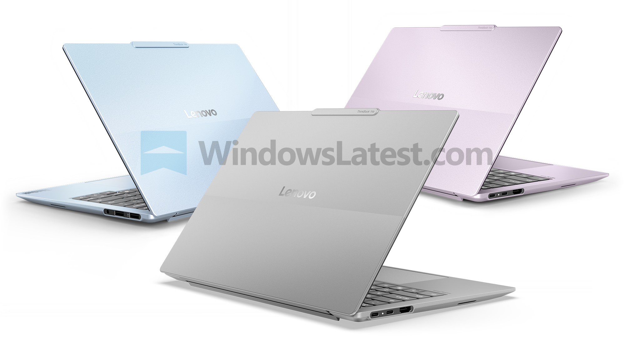 Lenovo ThinkBook 14x у трьох кольорах, задній вигляд з усіма видимими портами