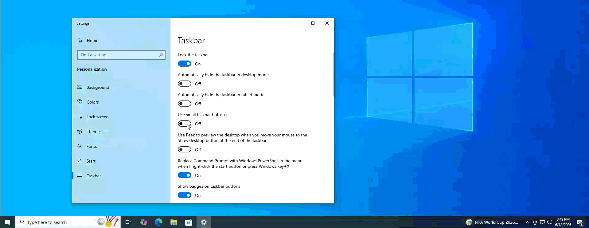Smaller Taskbar in Windows 10