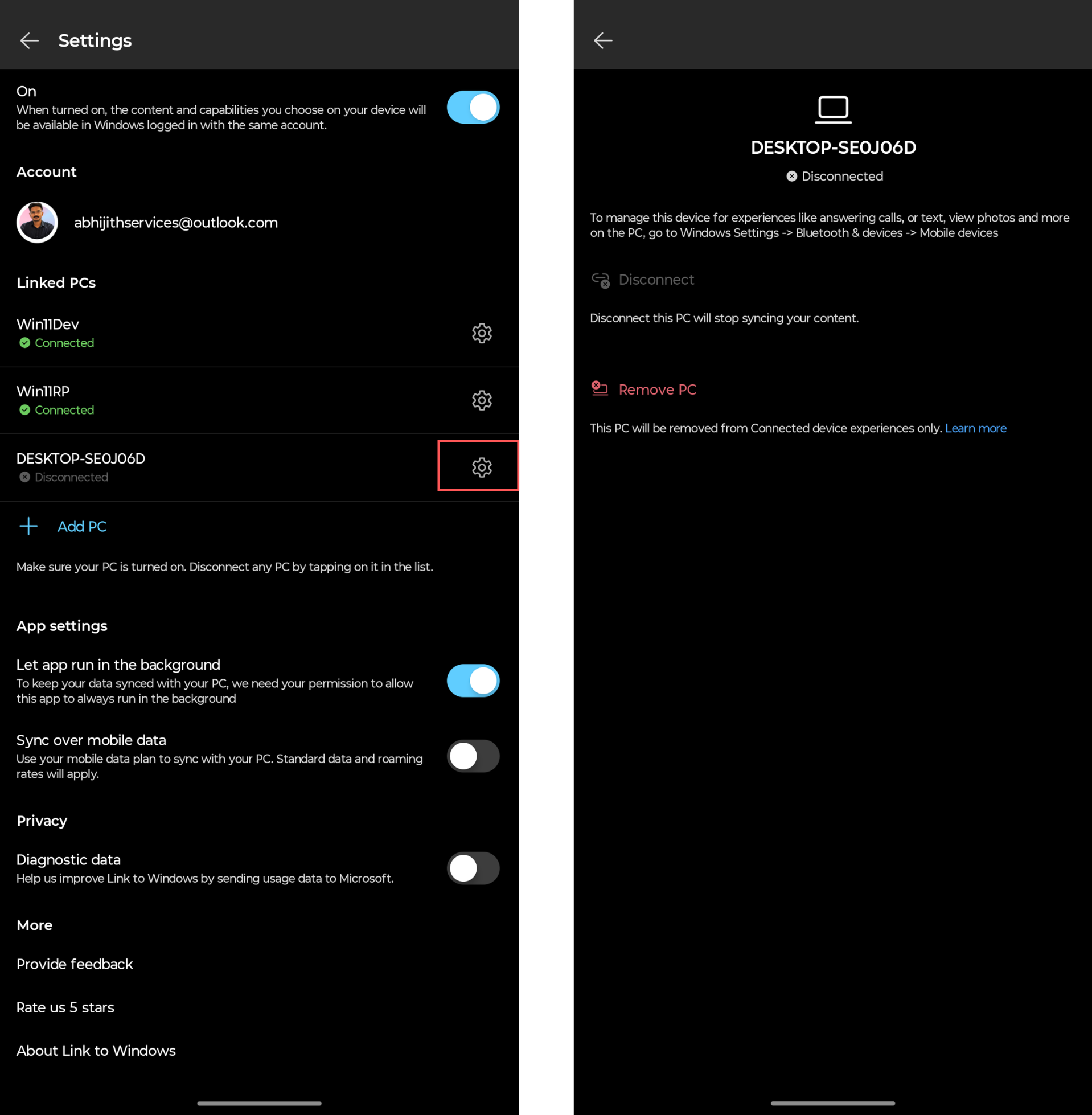 New individual settings option for linked PCs in Link to Windows app