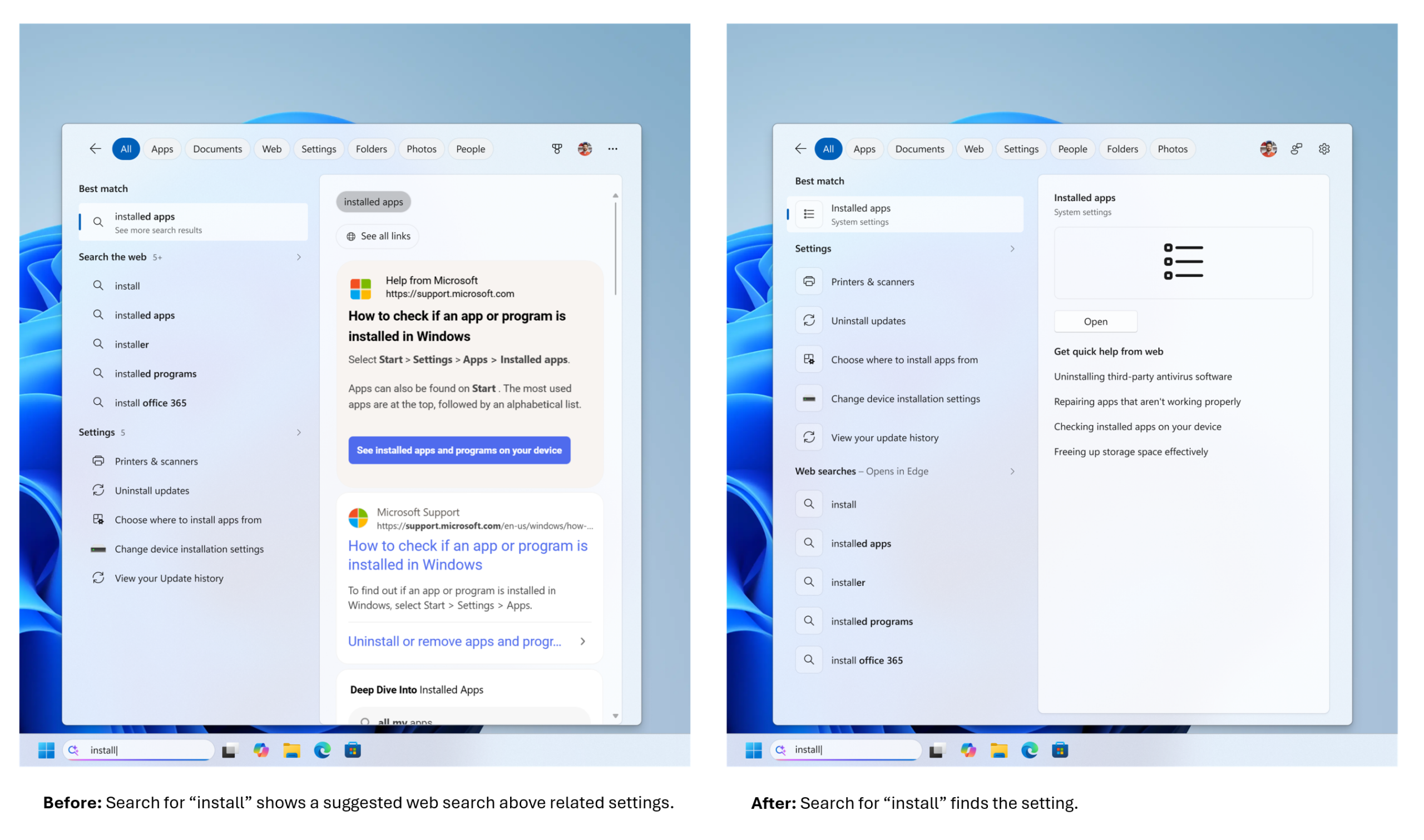 Search shows Windows Settings instead of web results