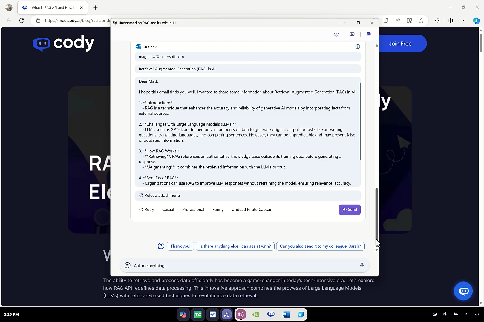 Outlook в Copilot OS