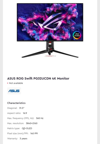 Asus готує сім OLED-моніторів: від 4K@360 Гц до 1080p@560 Гц 9