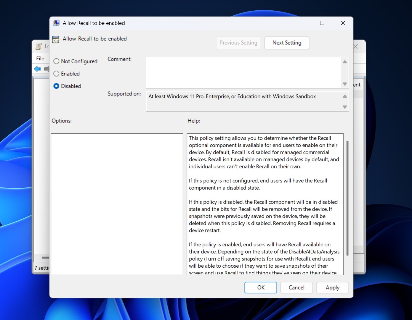 Вимкнення Recall в Windows 11 за допомогою реєстру 3 Вимкнення політики «Allow Recall to be enabled» у Windows 11