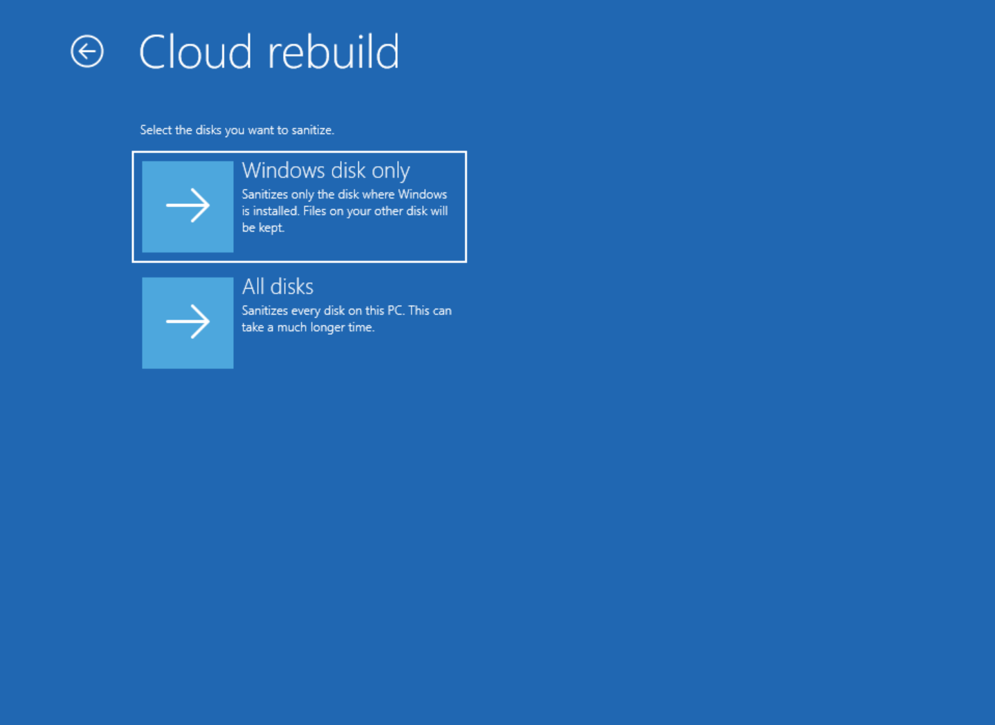 Опція вибору дисків при очищенні в Cloud Rebuild