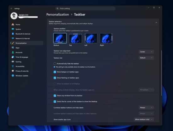 Microsoft: Windows 11 стане помітно швидшим цієї осені 3 Нова сторінка налаштувань персоналізації панелі завдань