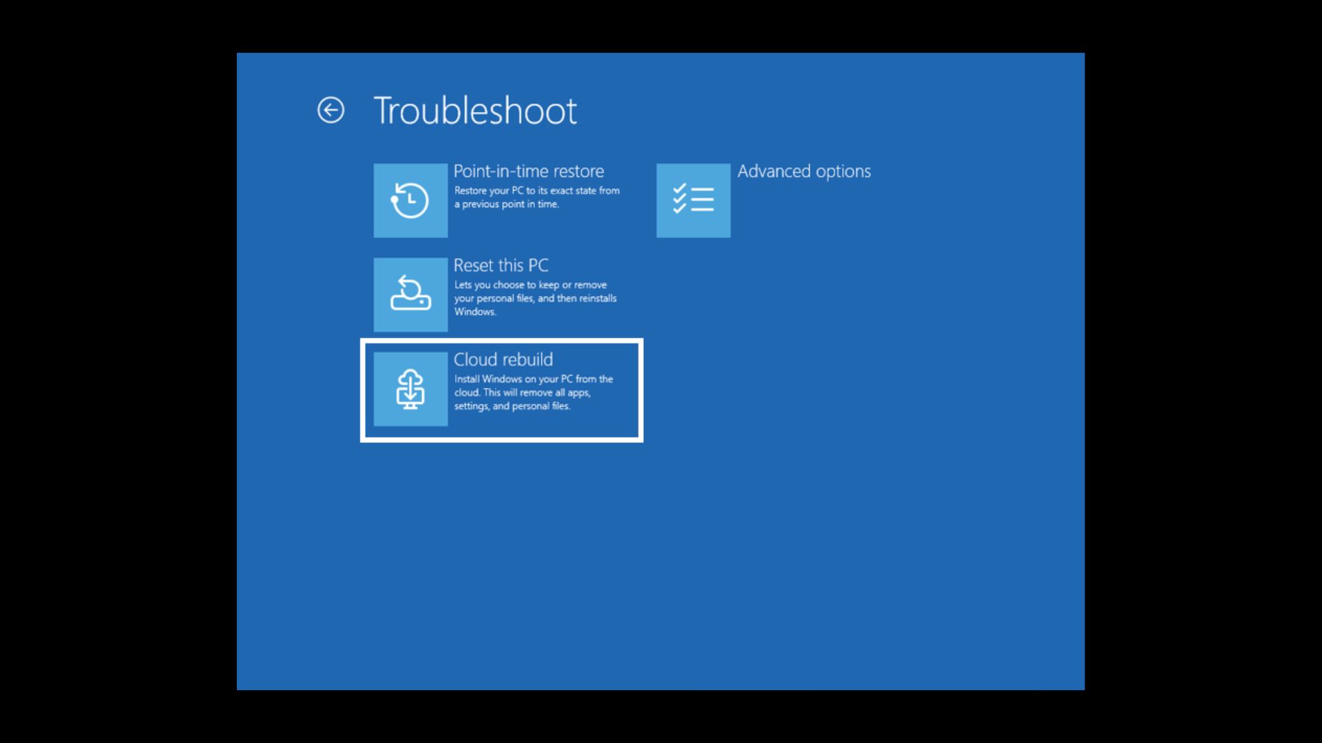 Нова опція Cloud Rebuild у середовищі відновлення Windows (WinRE)