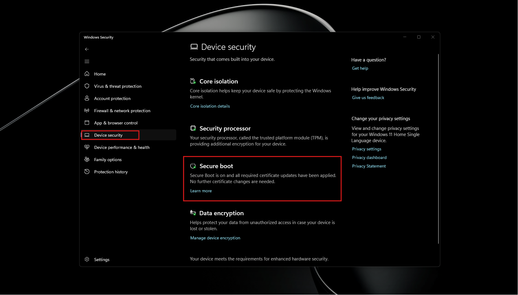Як перевірити, чи активний Secure Boot у програмі Безпека Windows