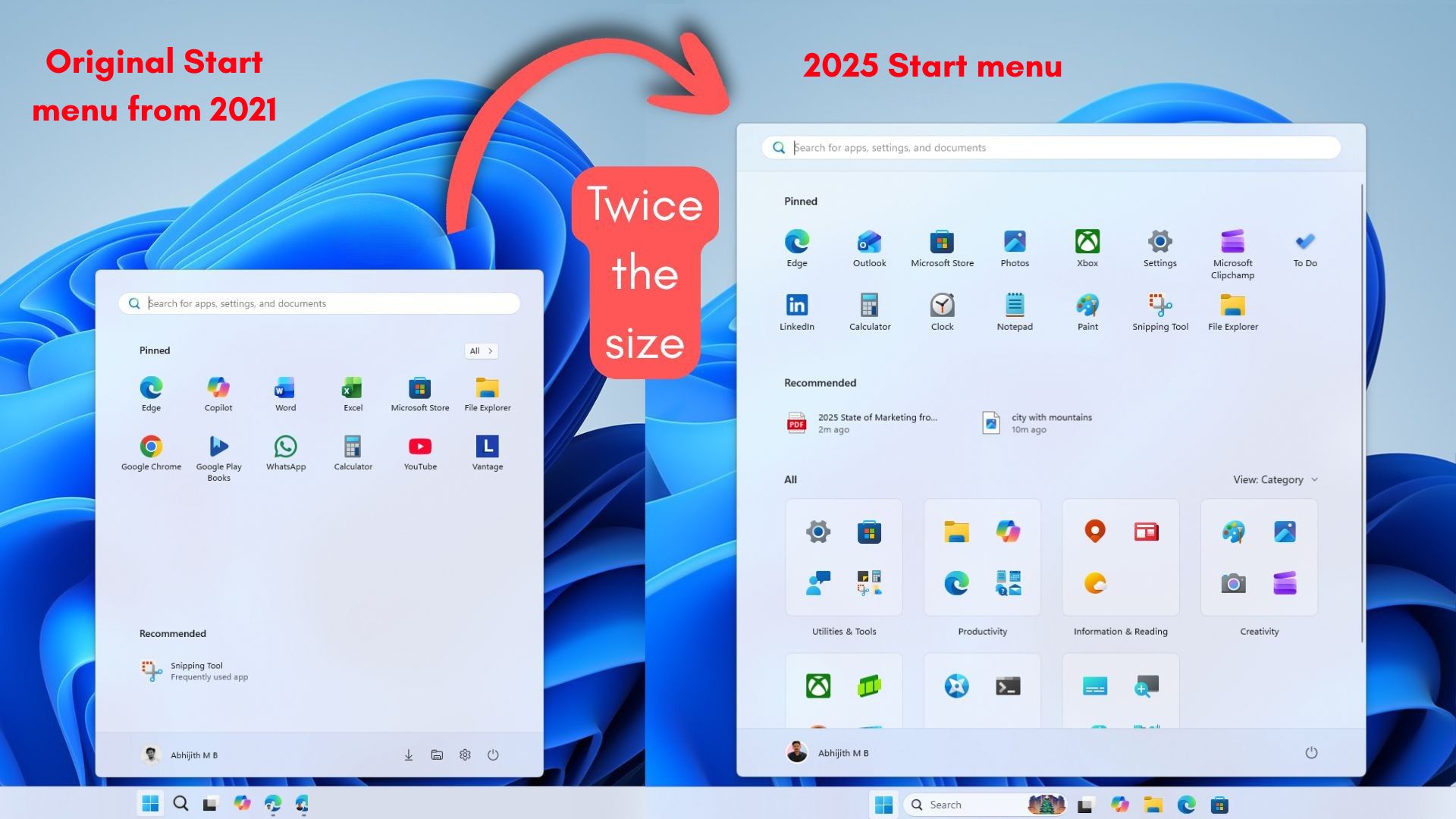Меню «Пуск» Windows 11 значно збільшилося в розмірі у 2025 році