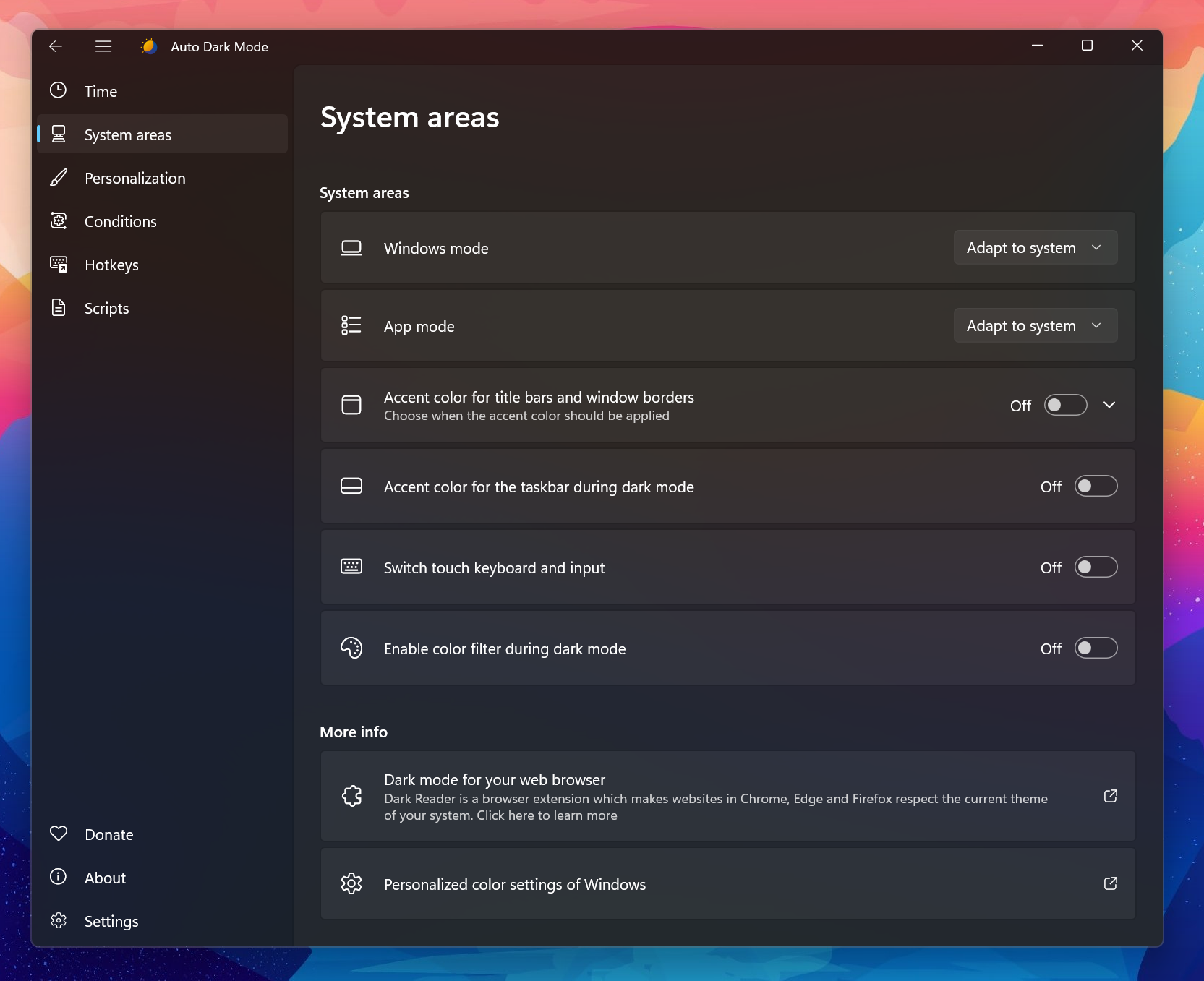 Утиліта Auto Dark Mode для Windows 11