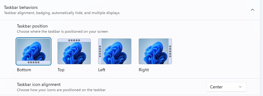 Windows 11 26H2: перші враження від оновлення 8 Taskbar position adjustment in Windows 11