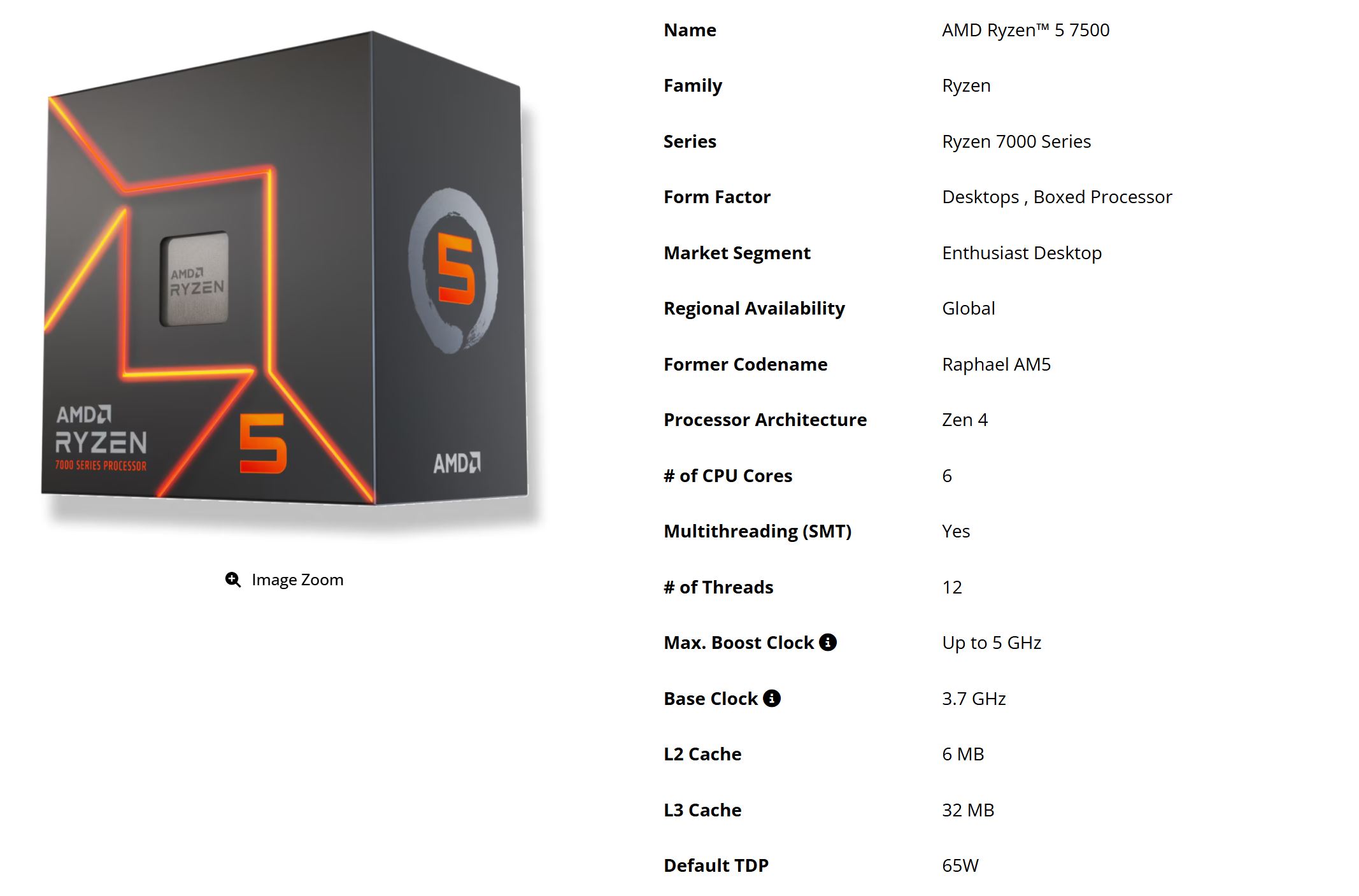 AMD випускає Ryzen 5 7500 з прискоренням до 5 ГГц та графікою RDNA 2 2