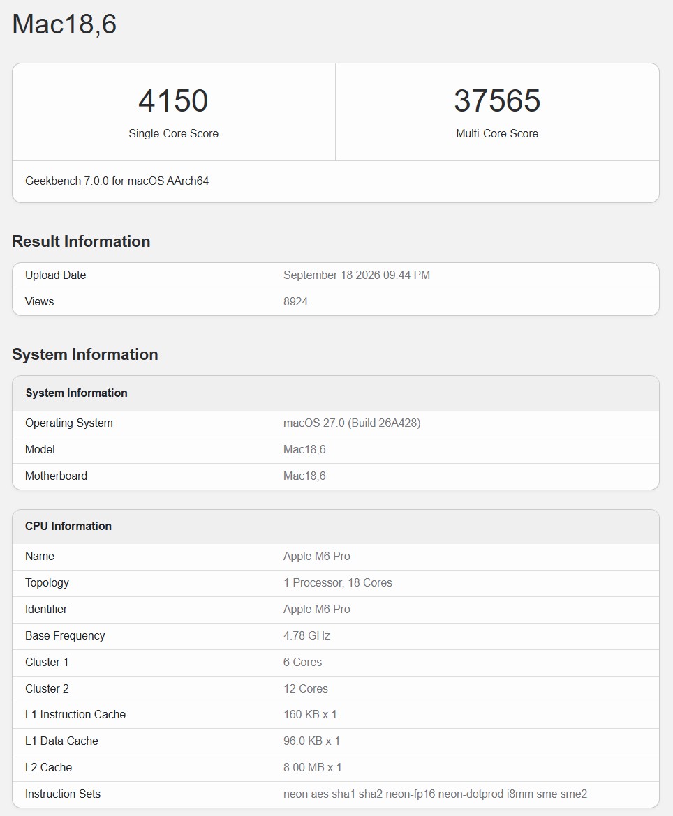 Чутки про M6 Pro: Geekbench 7 показує завищені результати 2
