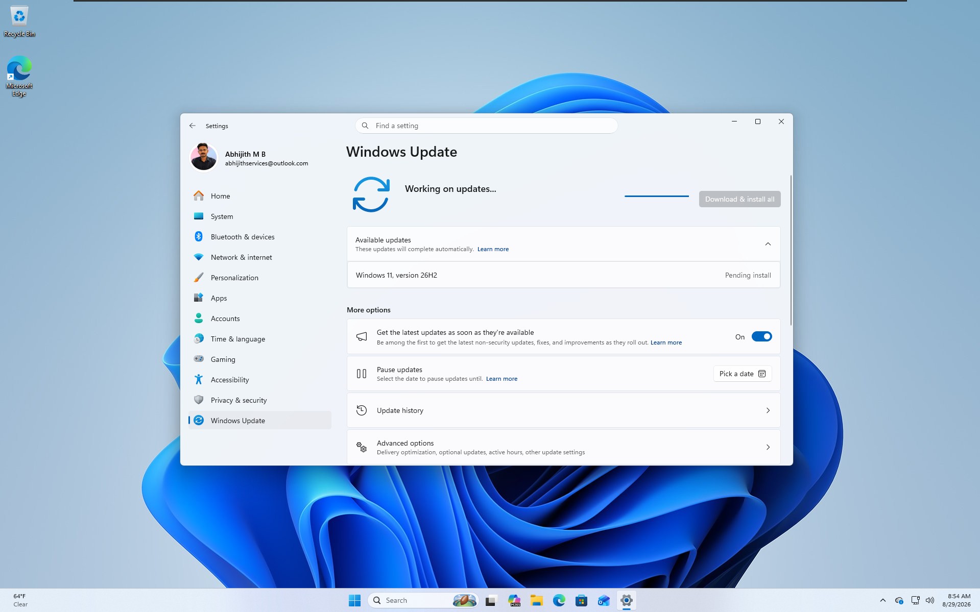 Завантаження оновлення Windows 11 26H2