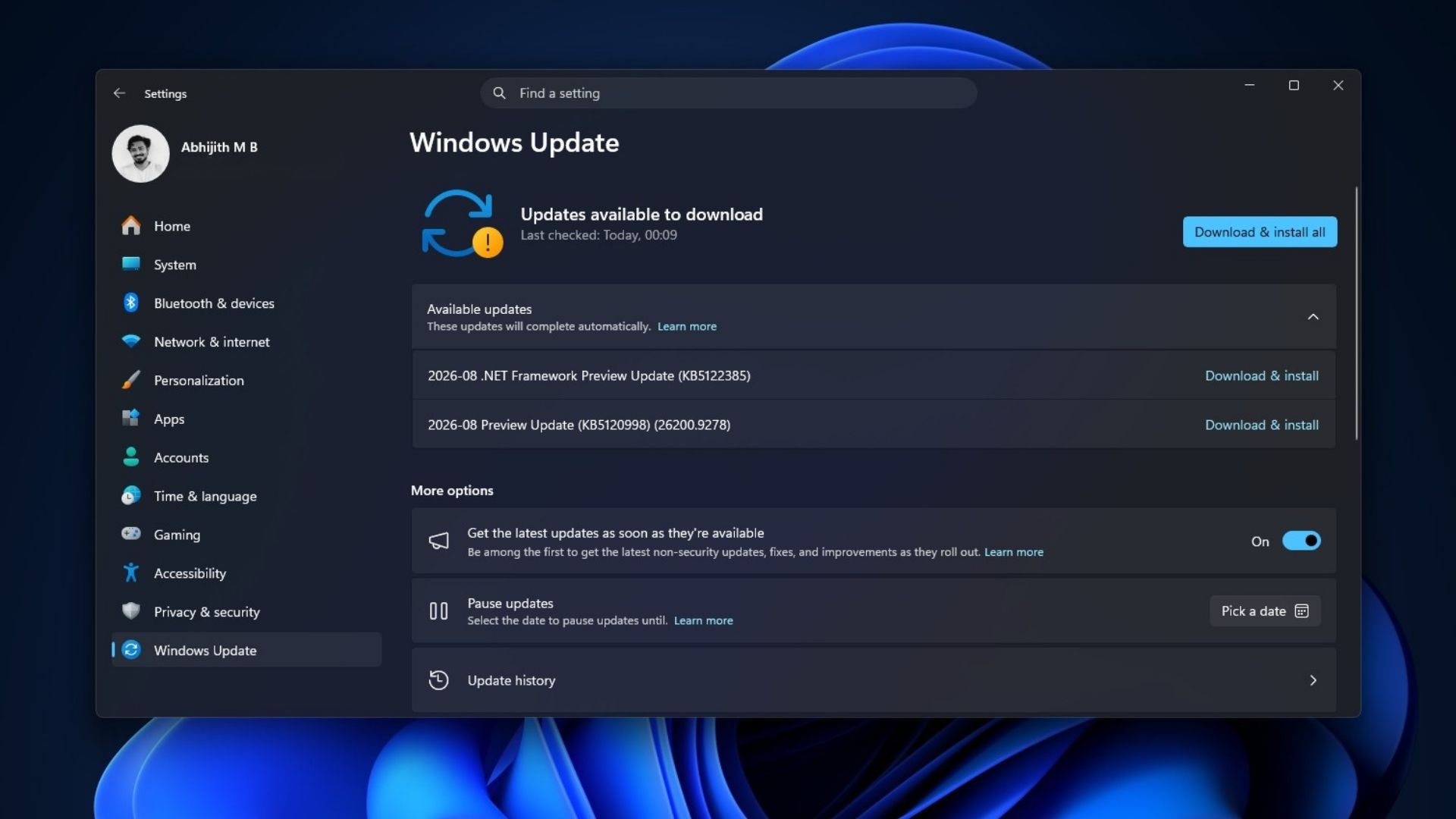 Windows 11 показує всі оновлення в розділі "Доступні оновлення" для одного перезапуску
