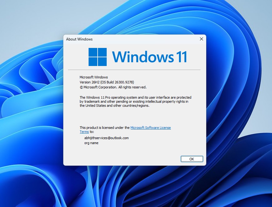 Windows 11 26H2: перші враження від оновлення 4 Windows Version 26H2 Build 26300.9278