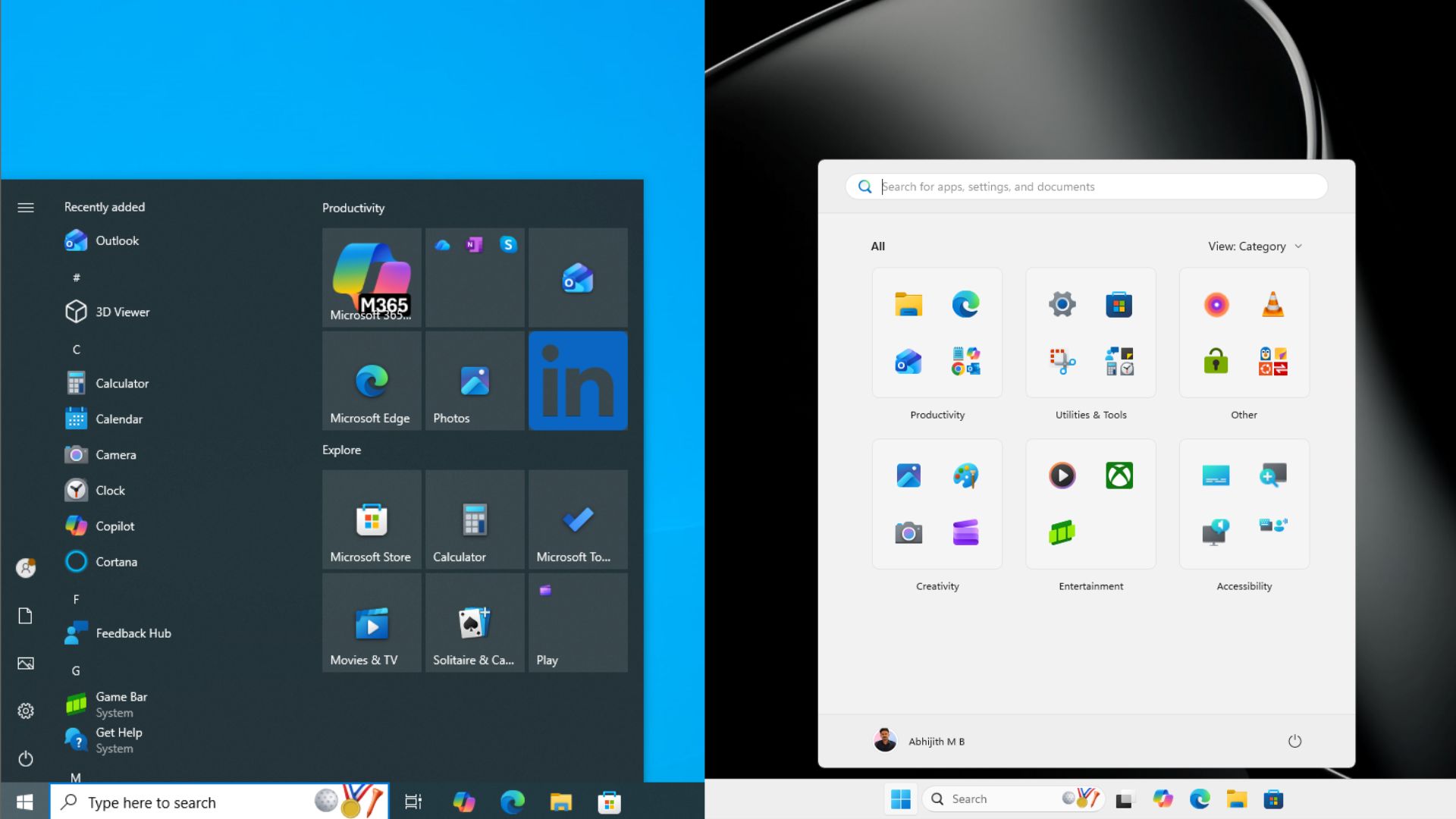 Меню «Пуск» Windows 10 проти Windows 11