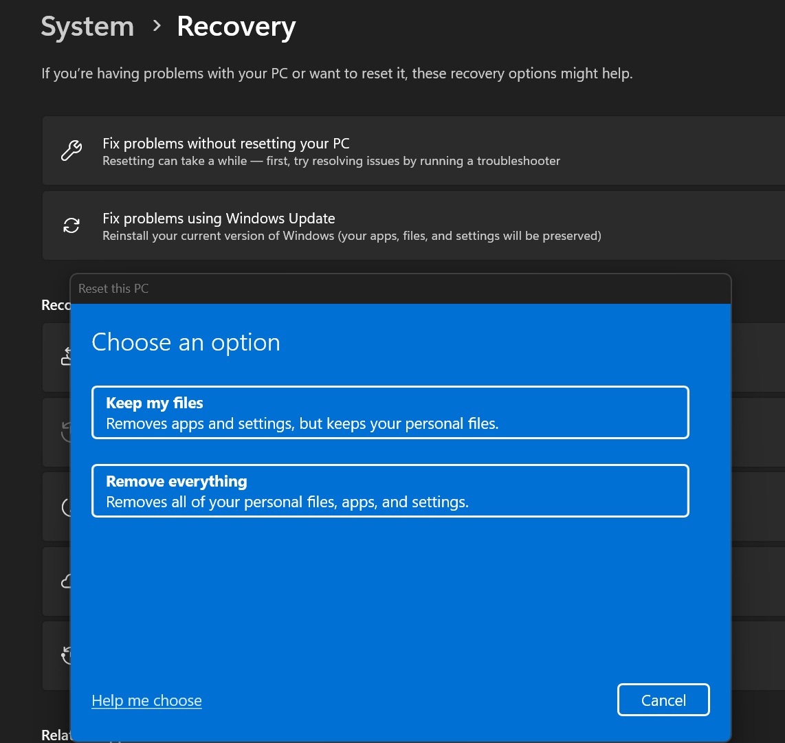 Відновлення комп’ютера в Windows 11
