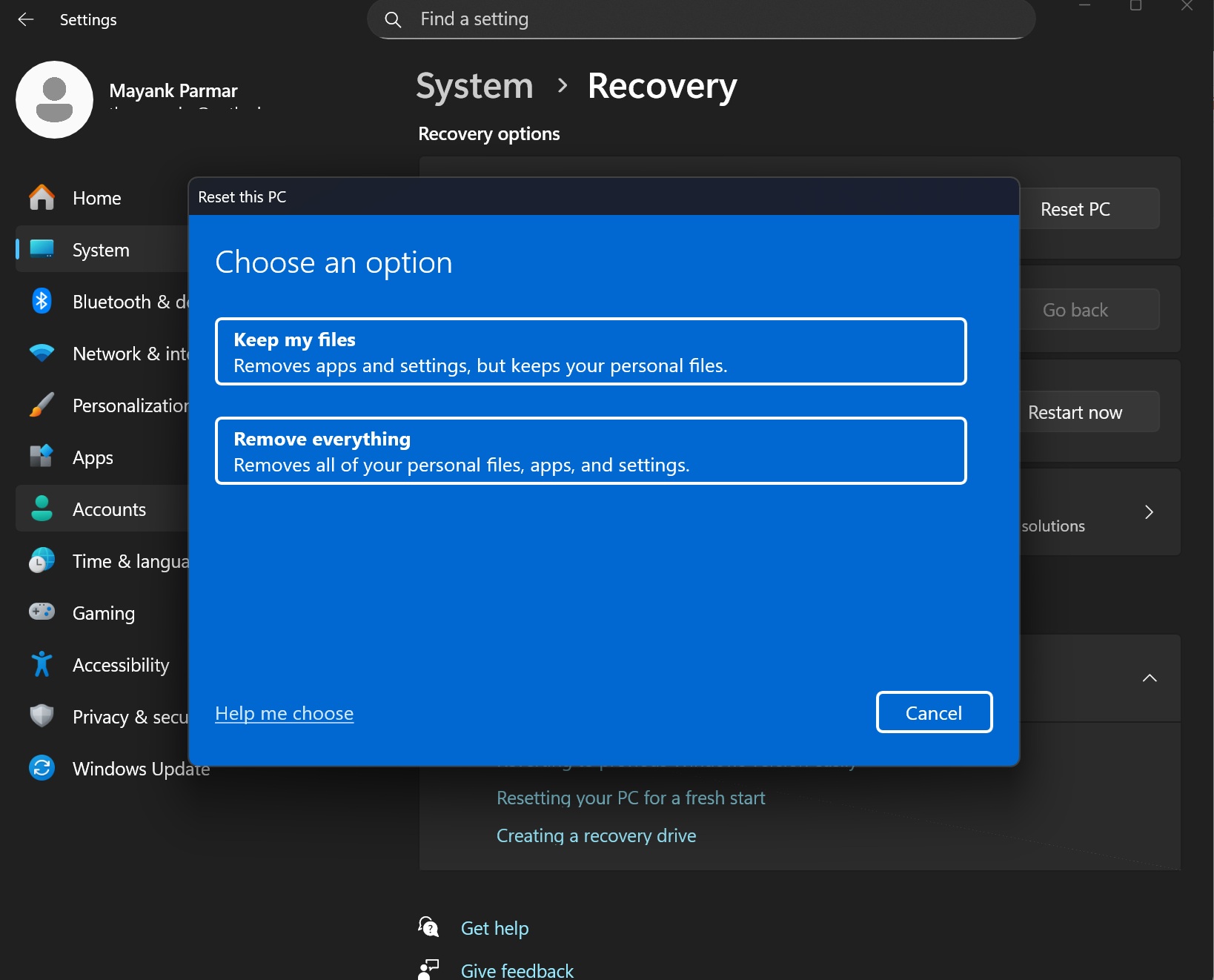 Скидання та відновлення Windows 11