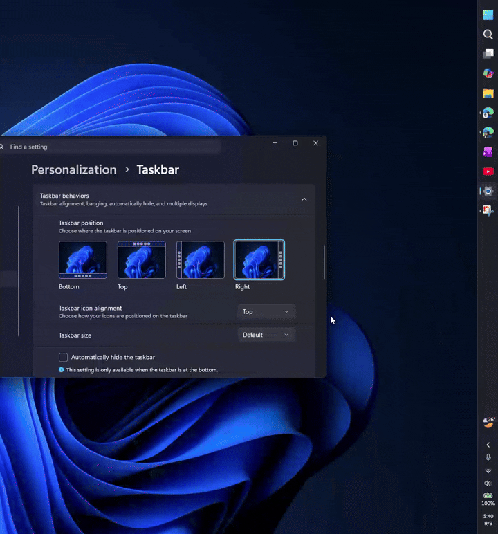 Taskbar icon alignment in vertical mode