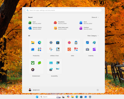 New Start menu with Pinned apps turned off