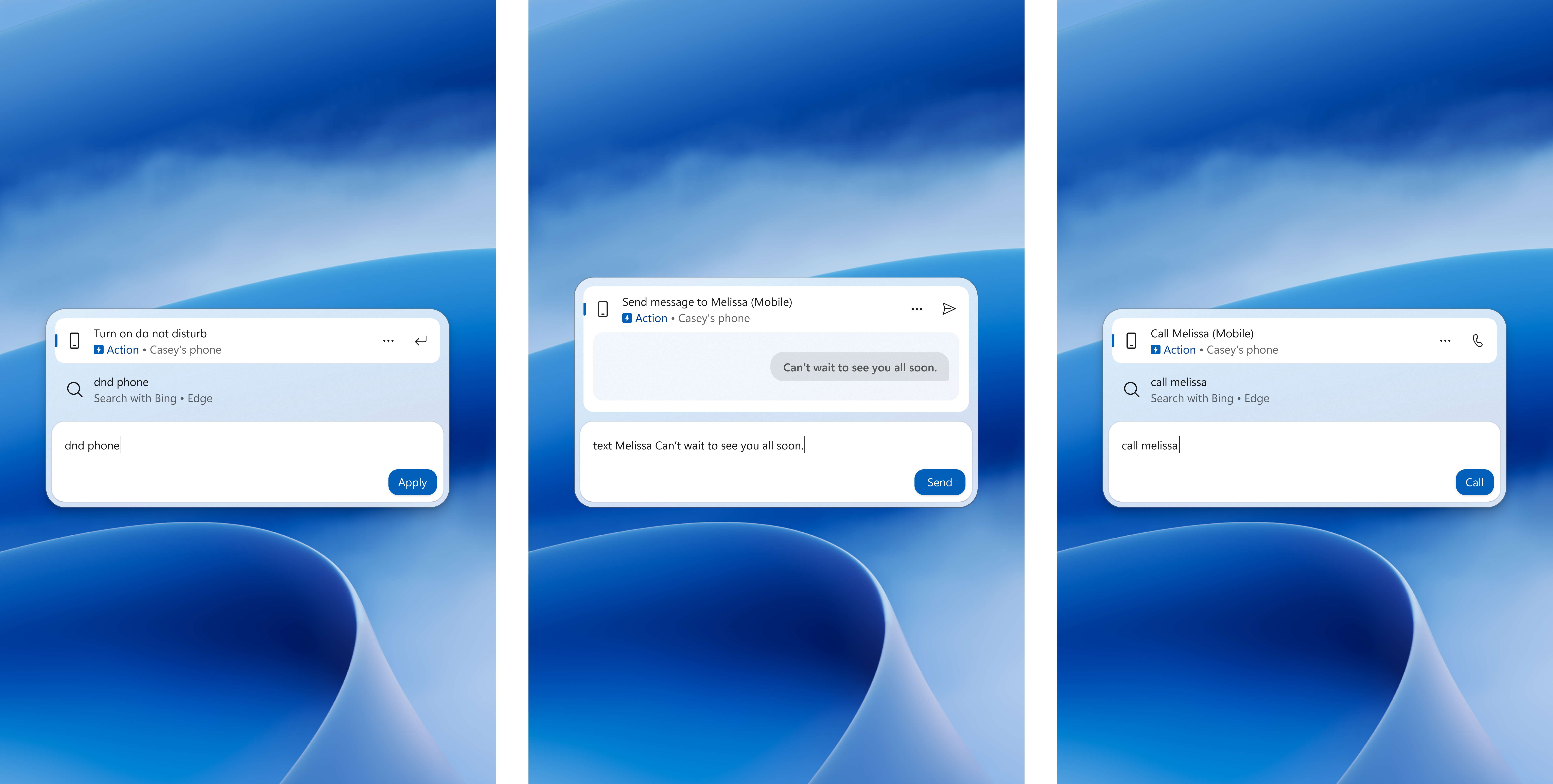 Windows 11 повертає Android-додатки через пошук і стрімінг з телефону 3 Microsoft's screenshot of phone actions in Windows Search.
