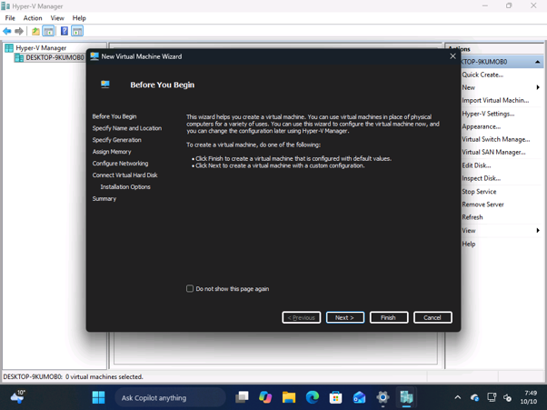 Windows 11 отримує темний режим для застарілих елементів інтерфейсу замість їх видалення 3 Майстер створення нової віртуальної машини з підтримкою темного режиму на світлому вікні Hyper-V Manager