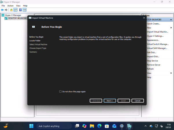 Windows 11 отримує темний режим для застарілих елементів інтерфейсу замість їх видалення 4 Майстер імпорту віртуальної машини Hyper-V у темному режимі